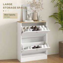 Wyld Haus Lori White Shoe Cabinet with Natural Top 2 Flip Down Drawers - thumbnail 5