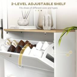 Wyld Haus Lori White Shoe Cabinet with Natural Top 2 Flip Down Drawers - thumbnail 6