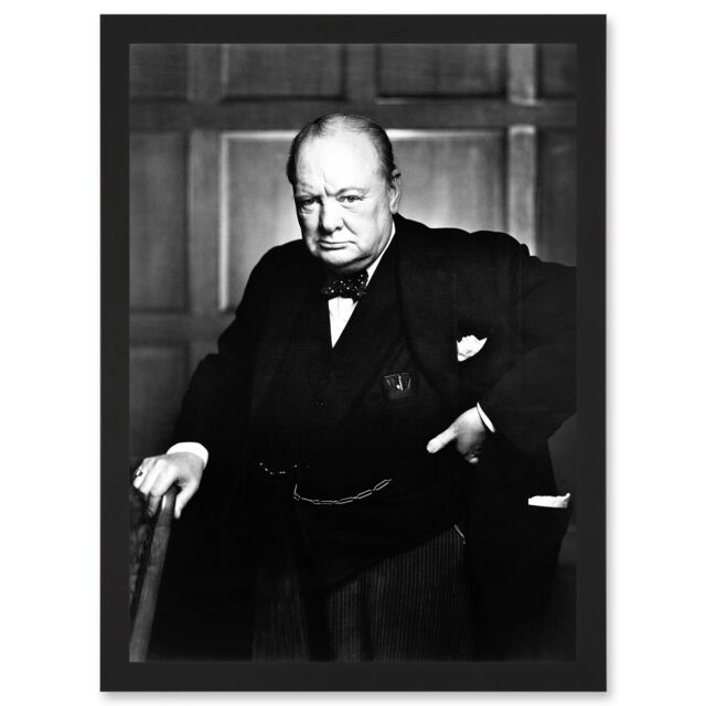 Artery8 Vintage Photo Portrait Winston Churchill Britain Prime Minister UK Artwork Framed Wall Art Print A4 in Black - image 1