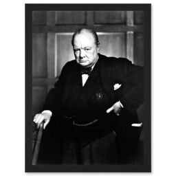Artery8 Vintage Photo Portrait Winston Churchill Britain Prime Minister UK Artwork Framed Wall Art Print A4 in Black - thumbnail 1