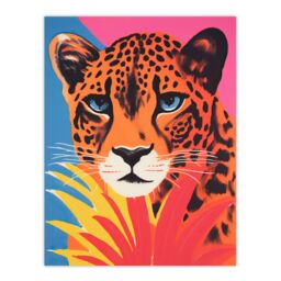 Artery8 Cheetah & Pineapple Modern Screen Print Risograph Blue Pink Orange Artwork Painting Unframed Wall Art Print Poster Home Decor Premium - thumbnail 1