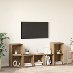 Berkfield Home TV Cabinet Set 3 pcs Brown 107 x 35 x 37 cm Engineered wood - thumbnail 4