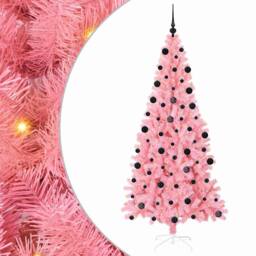 Berkfield Home Christmas Tree with 300 LEDs with Stand Pink 210 cm PVC - thumbnail 2