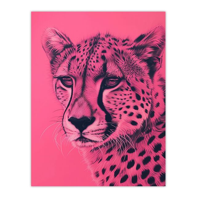 "Artery8 Cheetah Hot Pink Pencil Art Animal Portrait Wall Art Print - Size: W18"" x H24""" - image 1