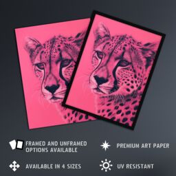 "Artery8 Cheetah Hot Pink Pencil Art Animal Portrait Wall Art Print - Size: W18"" x H24""" - thumbnail 2