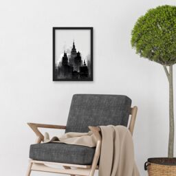 Artery8 Skyscraper Cityscape Charcoal Illustration Black White Artwork Framed Wall Art Print A4 - thumbnail 2
