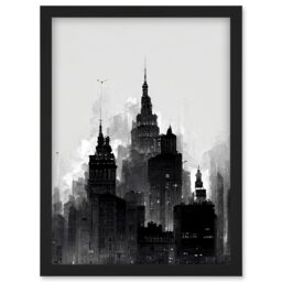 Artery8 Skyscraper Cityscape Charcoal Illustration Black White Artwork Framed Wall Art Print A4 - thumbnail 1