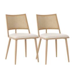 Merax Set of 2 Faux Rattan Dining Chairs with PU Leather Cushion in Khaki - thumbnail 8