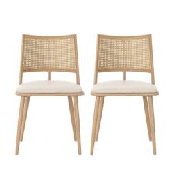 Merax Set of 2 Faux Rattan Dining Chairs with PU Leather Cushion in Khaki - thumbnail 9