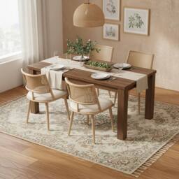 Merax Set of 2 Faux Rattan Dining Chairs with PU Leather Cushion in Khaki - thumbnail 3