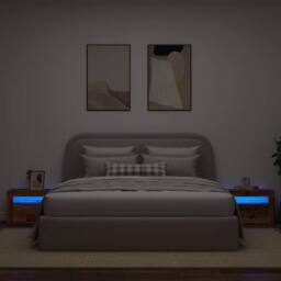 Berkfield Home Modern Bedside Cabinets 2 pcs with LEDs Old Wood 60x35x40 cm in Brown - Size: 60 x 35 x 40 cm - thumbnail 5