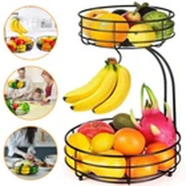 Havendro Fruit Racks 2 Tier Fruit Basket with Hanger Detachable Fruit Bowls in Black - image 1