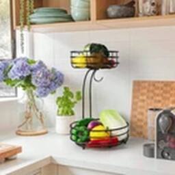 Havendro Fruit Racks 2 Tier Fruit Basket with Hanger Detachable Fruit Bowls in Black - thumbnail 3