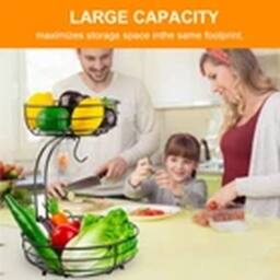 Havendro Fruit Racks 2 Tier Fruit Basket with Hanger Detachable Fruit Bowls in Black - thumbnail 4