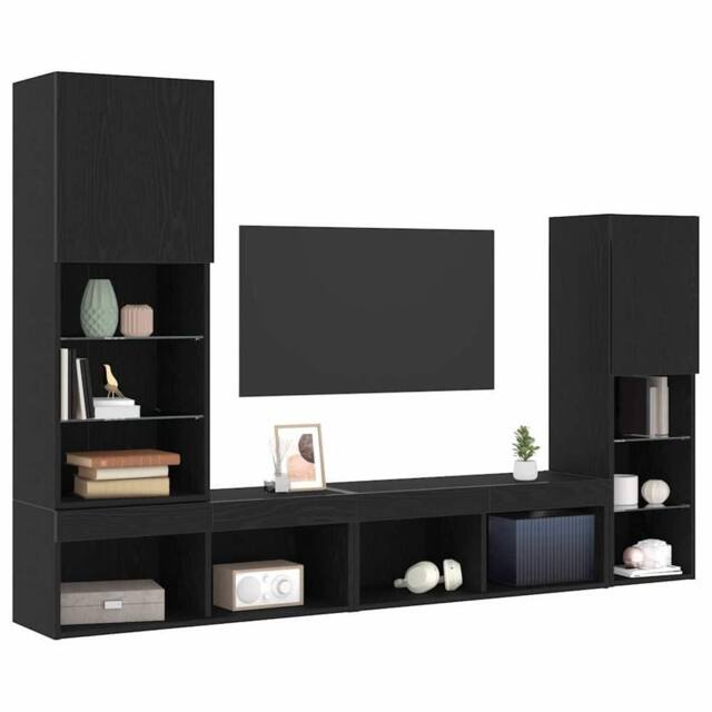 Berkfield Home LED TV Cabinet Black Oak 30.5x30x102 cm Engineered Wood - image 1