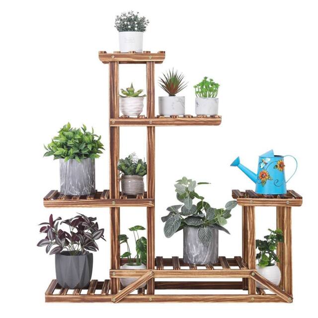 ERGOVEXA Support Flower Planter Pot Stands Plant Rack Shelf Wooden Frame in Brown - image 1