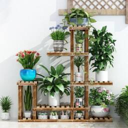 ERGOVEXA Support Flower Planter Pot Stands Plant Rack Shelf Wooden Frame in Brown - thumbnail 4