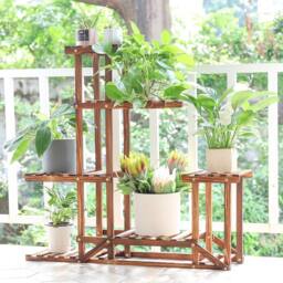 ERGOVEXA Support Flower Planter Pot Stands Plant Rack Shelf Wooden Frame in Brown - thumbnail 5