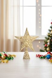 Living and Home Wrought Iron Christmas Tree Topper Star Ornament Home Decor in Gold - thumbnail 2