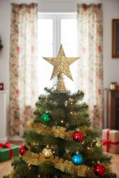Living and Home Wrought Iron Christmas Tree Topper Star Ornament Home Decor in Gold - thumbnail 3