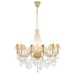 Berkfield Home Chandelier with Beads Golden 12 x E14 Bulbs in Gold - thumbnail 2