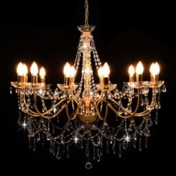 Berkfield Home Chandelier with Beads Golden 12 x E14 Bulbs in Gold - thumbnail 3
