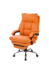 Living and Home Ergonomic Faux Leather Office Chair with Reclining & Footrest in Orange - thumbnail 2