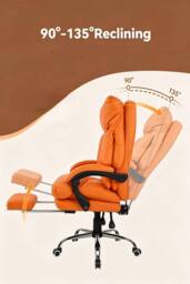Living and Home Ergonomic Faux Leather Office Chair with Reclining & Footrest in Orange - thumbnail 3