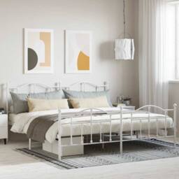Berkfield Home Metal Bed Frame with Headboard & Footboard White 200x200 cm - thumbnail 2