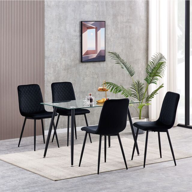 MCC Direct Set of 4 Velvet Fabric Upholstered Dining Chairs Lexi in Black - image 1
