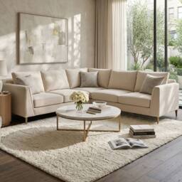 Stratus Interiors Elaine Velvet Fullback Elegant sofa for Living room - Corner in Cream