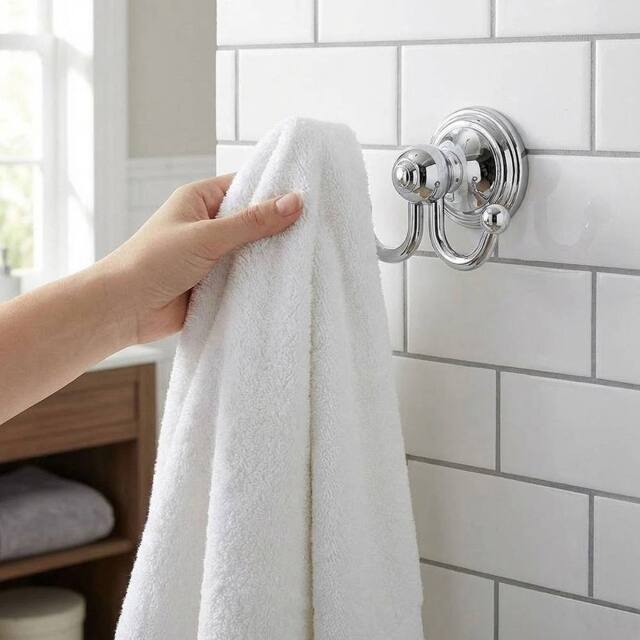 Havendro Double Robe Towel Hook Chrome Bathroom Cloakroom in Silver - Size: 60 cm x 45 cm - image 1