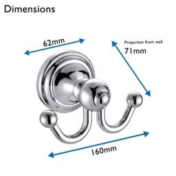 Havendro Double Robe Towel Hook Chrome Bathroom Cloakroom in Silver - Size: 60 cm x 45 cm - thumbnail 2