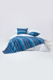Homescapes Cotton Morocco Striped Throw in Blue - Size: 255 cm x 360 cm - thumbnail 3