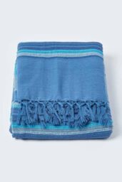 Homescapes Cotton Morocco Striped Throw in Blue - Size: 255 cm x 360 cm - thumbnail 2