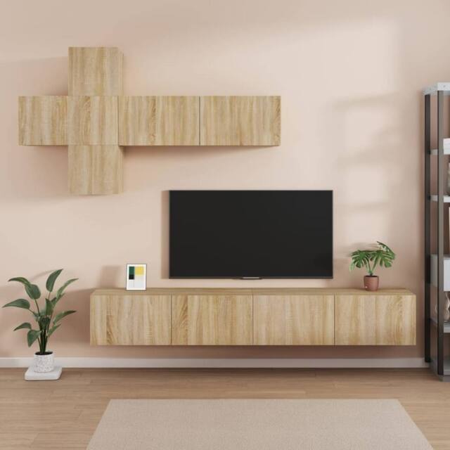 Berkfield Home 7 Piece TV Cabinet Set Sonoma Oak Engineered Wood in Brown - image 1