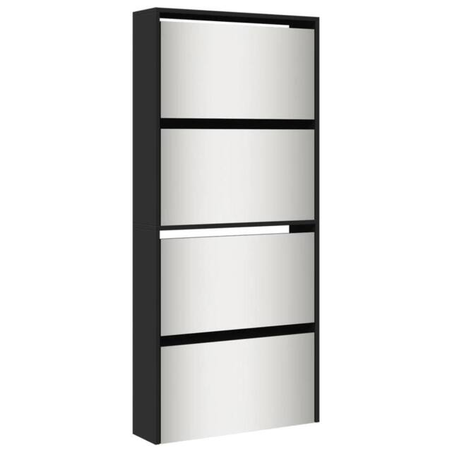 Berkfield Home Shoe Cabinet with Mirror 4-Layer Black 63x17x134 cm - Size: 63 x 17 x 134 cm - image 1