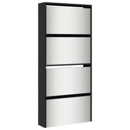Berkfield Home Shoe Cabinet with Mirror 4-Layer Black 63x17x134 cm - Size: 63 x 17 x 134 cm - thumbnail 1