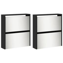 Berkfield Home Shoe Cabinet with Mirror 4-Layer Black 63x17x134 cm - Size: 63 x 17 x 134 cm - thumbnail 6