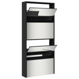 Berkfield Home Shoe Cabinet with Mirror 4-Layer Black 63x17x134 cm - Size: 63 x 17 x 134 cm - thumbnail 4