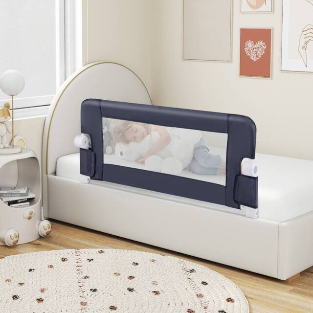 Costway Foldable Toddler Bed Rail Baby Safety Guard w/Removable Cover in Dark Grey - image 1