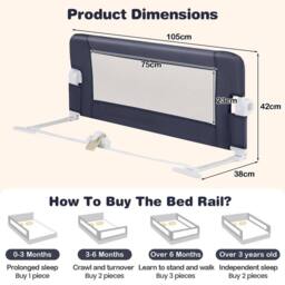 Costway Foldable Toddler Bed Rail Baby Safety Guard w/Removable Cover in Dark Grey - thumbnail 2