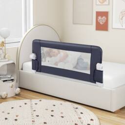 Costway Foldable Toddler Bed Rail Baby Safety Guard w/Removable Cover in Dark Grey - thumbnail 1
