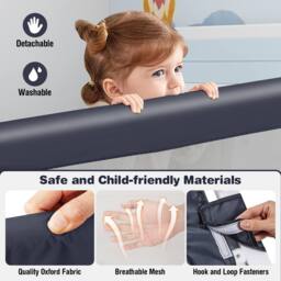 Costway Foldable Toddler Bed Rail Baby Safety Guard w/Removable Cover in Dark Grey - thumbnail 6