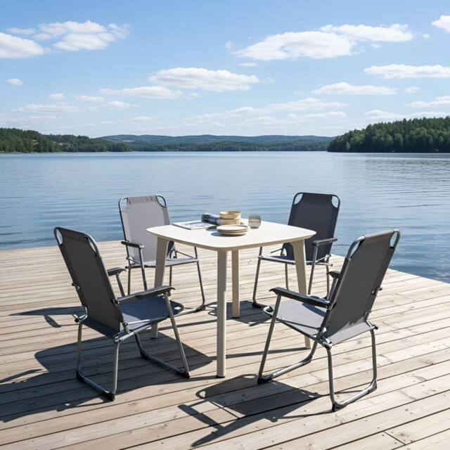 Wyld and Coco Garden Chairs Set of 4 - Grey Powder-Coated Steel Folding Mesh - image 1