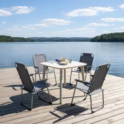 Wyld and Coco Garden Chairs Set of 4 - Grey Powder-Coated Steel Folding Mesh
