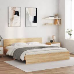 Berkfield Home Durable Bed Frame with LED without Mattress Sonoma Oak 180x200 cm in Brown - Size: Super King - thumbnail 2