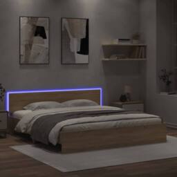 Berkfield Home Durable Bed Frame with LED without Mattress Sonoma Oak 180x200 cm in Brown - Size: Super King - thumbnail 4