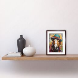 "Artery8 Wall Art Print Horse Wearing a Flower Summer Hat Multicoloured Artwork Framed 9X7 Inch in Brown - Size: W7"" x H9""" - thumbnail 2