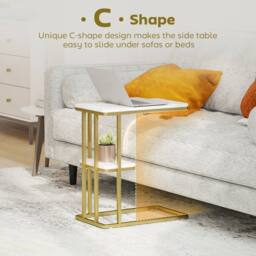 Wyld Haus Neso Slim C Shaped Side Table White Marble Grain Top Gold Tone Frame - thumbnail 4